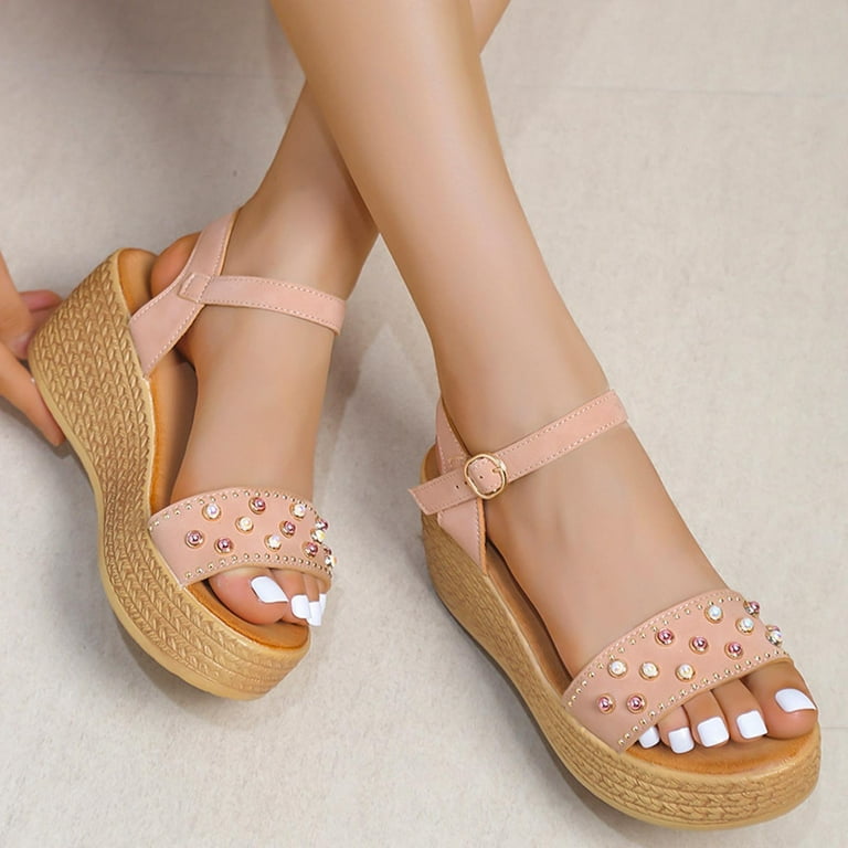 Clearance VerPetridure Women s Wedge Sandals Slip On Flatform With Inmitation Cork Bottom Straps Walmart