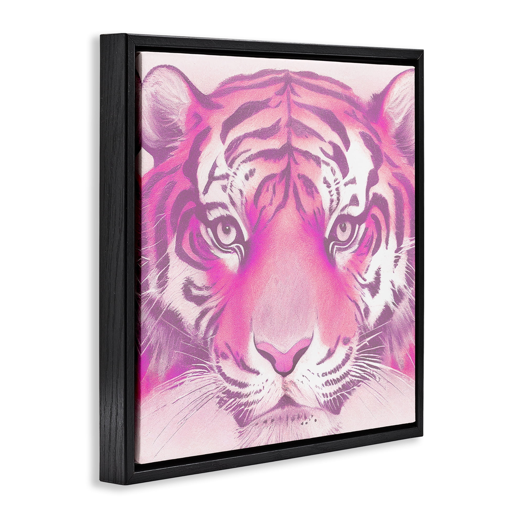 Stupell Industries Pink Tiger Face Animals Painting Black Floater Framed Canvas Art Print Wall Art, 18 x 18