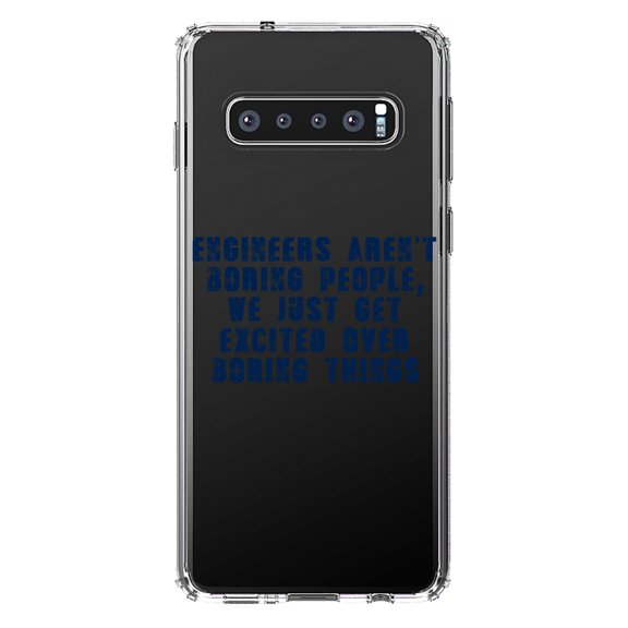 DistinctInk Clear Shockproof Hybrid Case for Samsung Galaxy S10  PLUS (6.4" Screen) - TPU Bumper Acrylic Back Tempered Glass Screen Protector - Engineers Aren't Boring Excited Over Boring Things