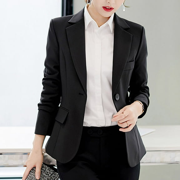 Women's Professional Blazer Plus Size Solid Color Long Sleeve Lapel Open Front Business Casual Jacket