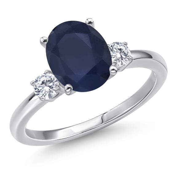 Gem Stone King 14K White Gold Blue Sapphire and Moissanite Engagement Ring for Women | 3.20 Cttw | Oval 10X8MM | Gemstone September Birthstone | Size 7