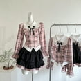 thumbnail image 2 of Uniform Set Women College Pink Plaid Shirt Top + Pleated Short Skirt Y2K Suits Female Sweet Lolita Set, 2 of 15
