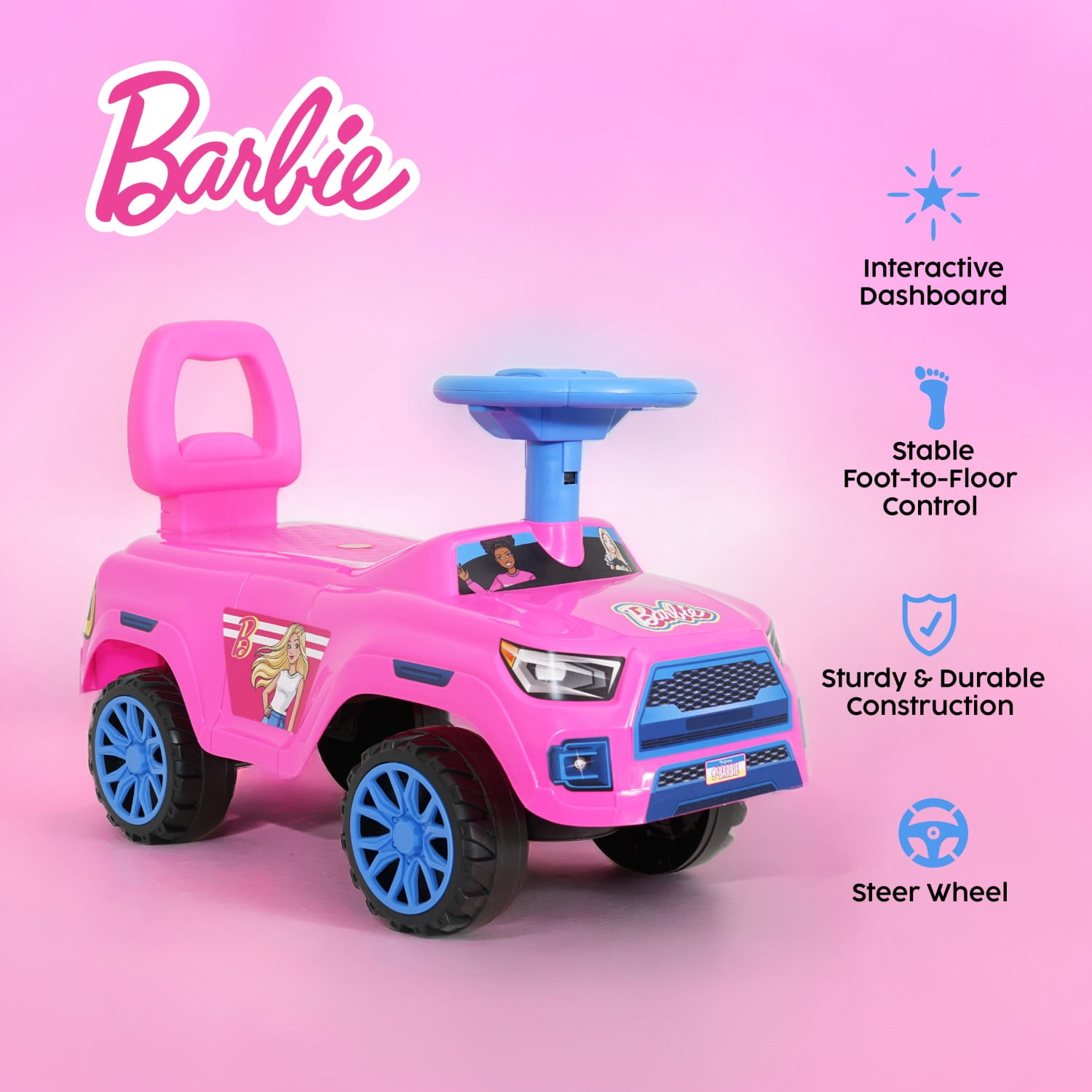 Barbie Foot to Floor Ride on Vehicle for Girls with Interactive Features