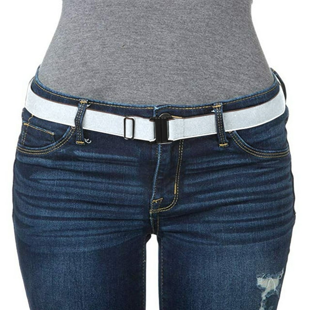 Under $5 Belt White Non Slip Backing Flat Buckle Stretch No Belt Adjustable Show Belt