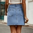 thumbnail image 4 of Women's Denim Jean Skirt High Waisted Button Front Mini Skirt with Pockets Irregular Waist Design A-Line Stretch Girls Vintage Skirt, 4 of 5
