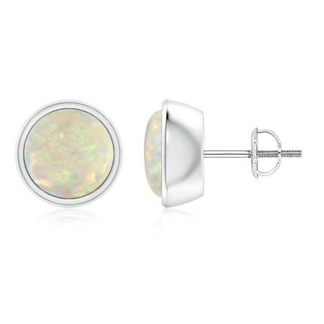 Angara Boucles d'Oreilles en Opale Naturelle - Clous en Opale Cabochon Rond Serti Clos 2,3 ct en Platine pour Femmes