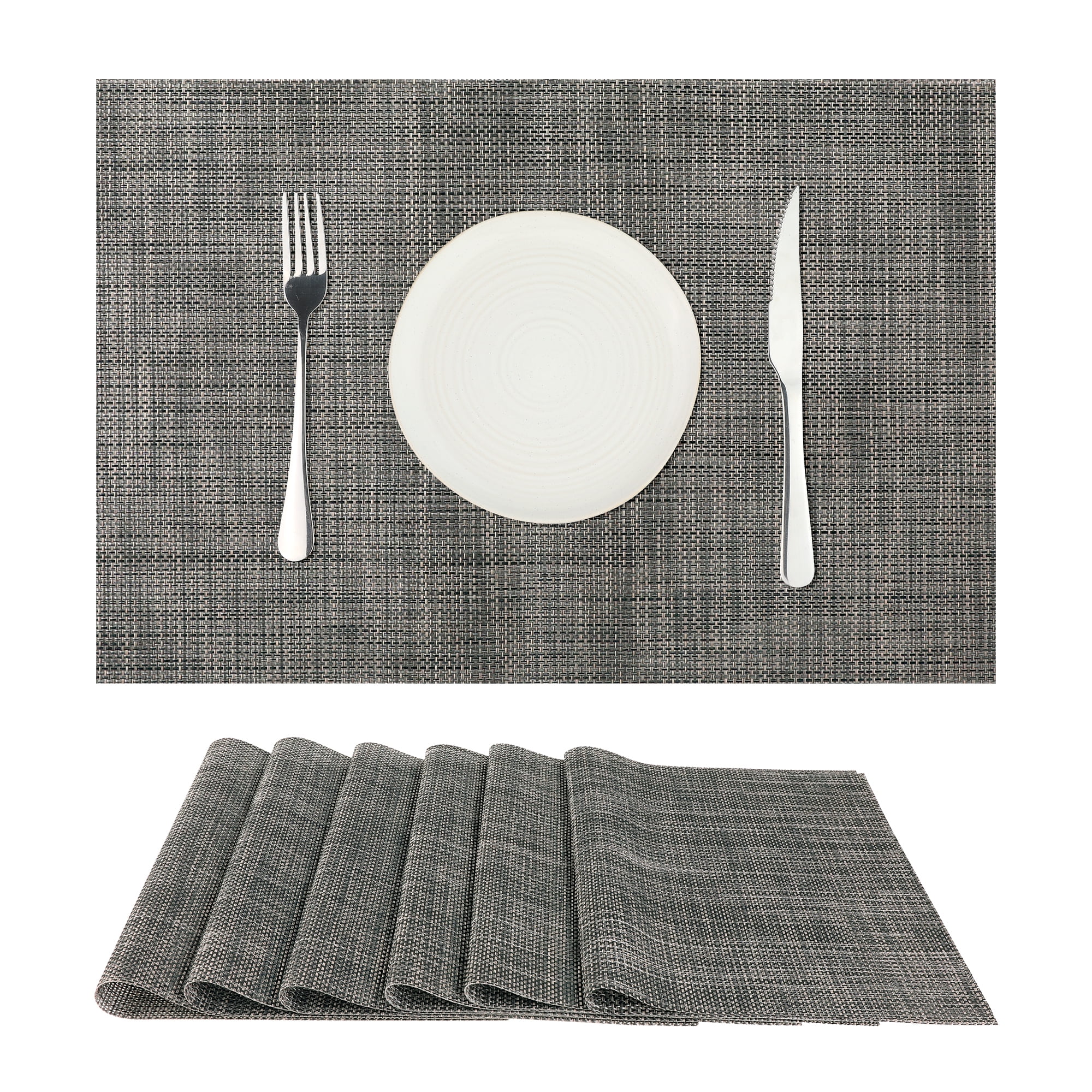 Unique Bargains Durable Placemats for Dining Table, Resistant Kitchen Place Mats Set of 6 Black Grey 18" x 12"