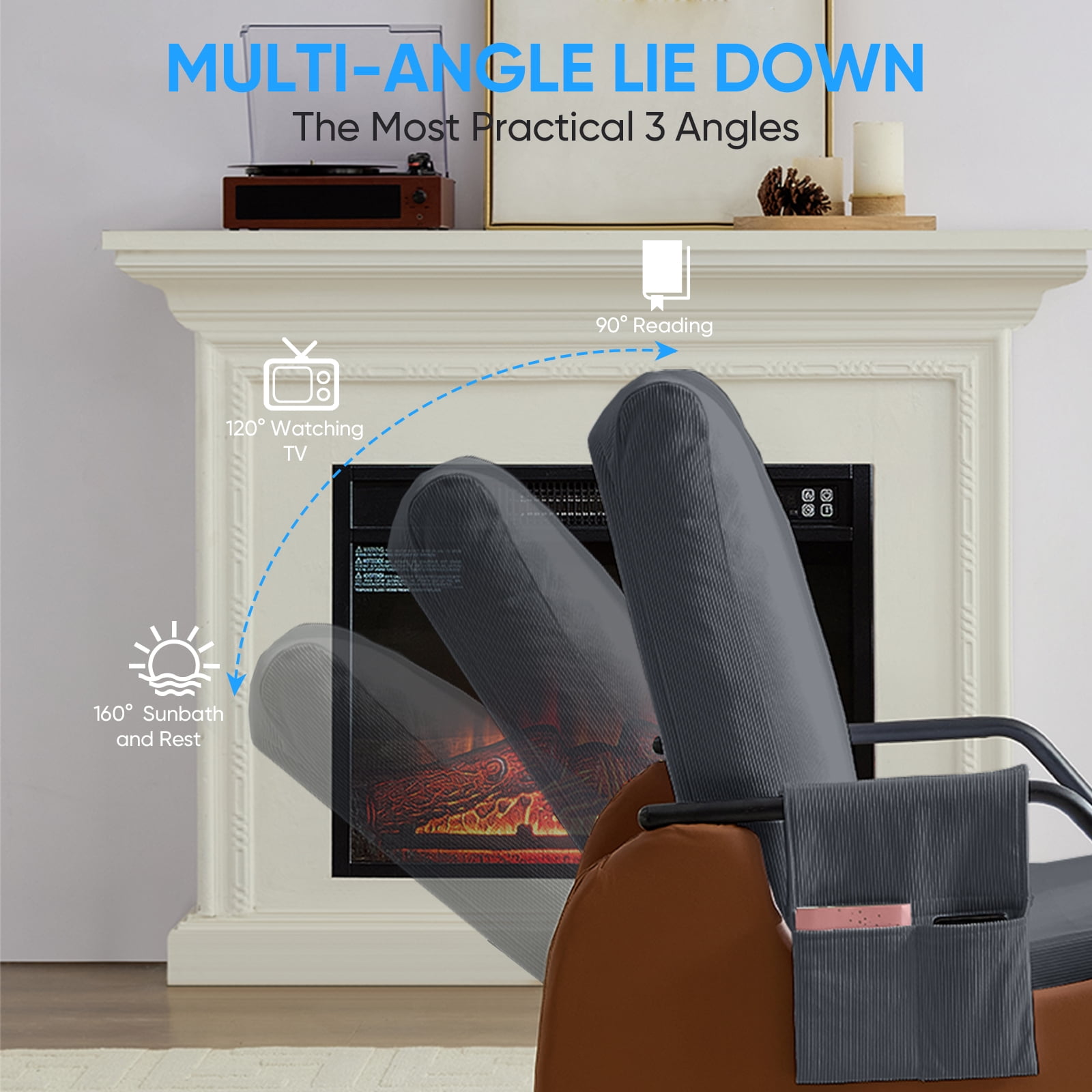 BALUS Rocking Chair, Corduroy Nursery Recliner with Adjustable Backrest & Footrest, Side Pockets, Modern Living Room Seating Space-Saving Design, Orange