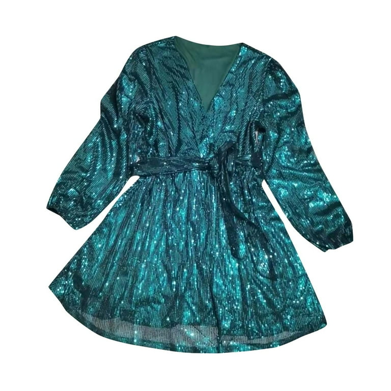 Fashion Solid V-Neck Long Sleeve Belt Dress Fashion Solid V-Neck Long Sleeve Belt Dress