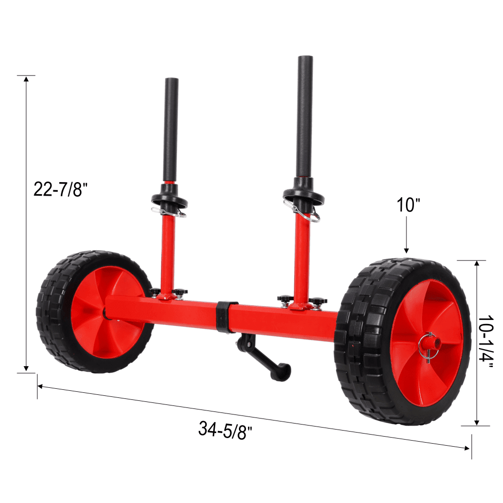 Tcbosik Sit On Top Kayak Cart with 10 Inch Airless Wheels, Heavy-Duty Plug-in Kayak Cart Dolly, Adjustable Width, Red