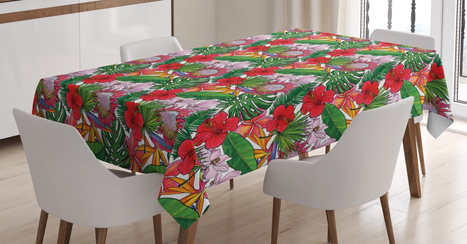 Tropical Tablecloth, Exotic Botany Concept with Plumeria Magnolia and