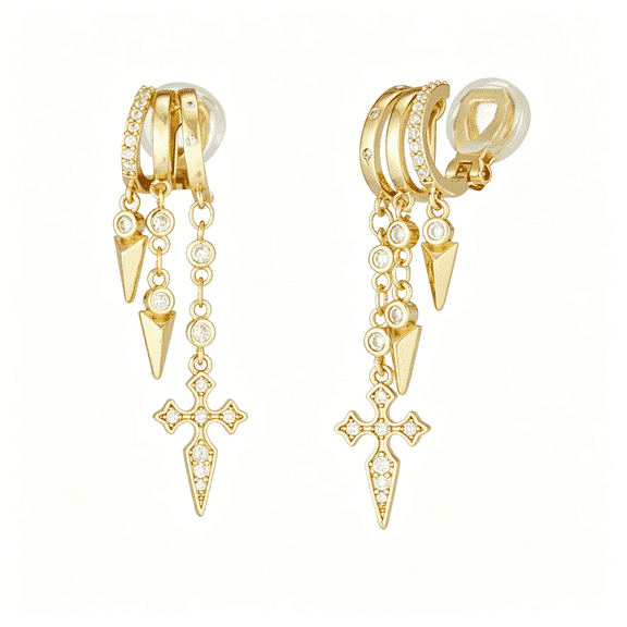 DESIGNICE Clip on Earrings for Women Chain Moon Star Cross Hoop Dangle Earring No-Pierced Gold Silver