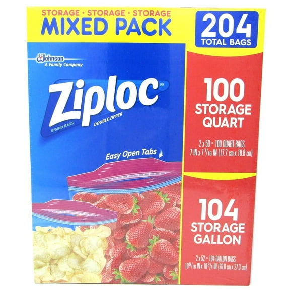 Ziploc Bags Gallon & Quart Double Zipper Variety Pack (Total Of 204 All Purpose Storage Bags) Packaging May Vary