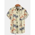thumbnail image 2 of Camisa informal de manga corta con cuello vuelto y estampado 3D de flamencos y coco para vacaciones de hombre, camisa holgada de verano para niños, 2 of 4