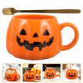 thumbnail image 3 of FELTECHELECTR 1 juego de taza de calabaza para Halloween, taza de agua con asa, taza de café de cerámica, taza de té con cuchara, 3 of 5
