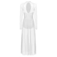 thumbnail image 3 of Miutii Women Rhinestone Long Lyrical Dance Dress Long Sleeve Flowy Split Maxi Dress Contemporary White XL, 3 of 9