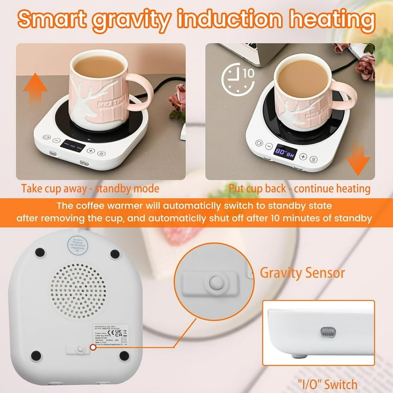 MQ Mug Warmer Electric, 3 Temperature Settings Gravity-Induction Coffee  Warmer,1-9 Timer Auto Shut off