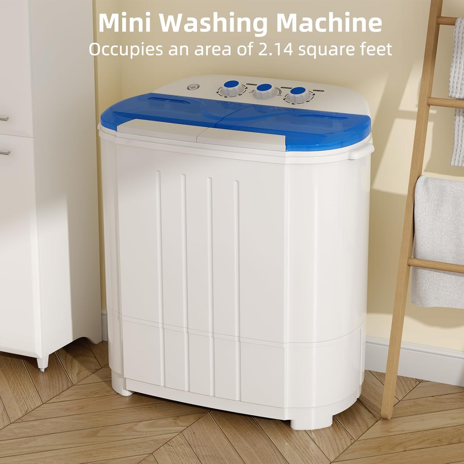 HOMAKE-PRO Portable Washing Machine, 14Lbs Compact Twin Tub Laundry Washer, Semi-Automatic 9Lbs Washer and 5Lbs Spinner Combo for Apartments, Dorms, RVs, ZY1005, White, Blue