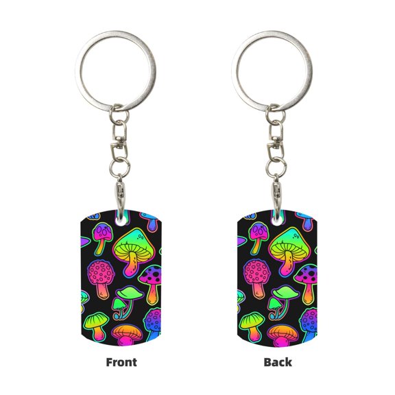 Uemuo Bright Mushrooms Pattern Rectangular Metal Keychain - Durable, Stylish, and Personalized Key Ring for Men and Women,Engraved Keychain,Gift Slim Sturdy Keychain