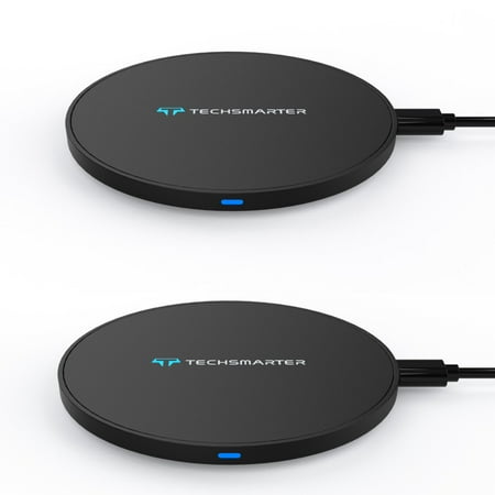2-Pack Techsmarter 15W Fast Wireless Charger Pad. Compatible with iPhone 14, 13, 12, 11, XS, X, XR, 8 Samsung S22, S20, S10, S9, S8, LG ThinQ and More