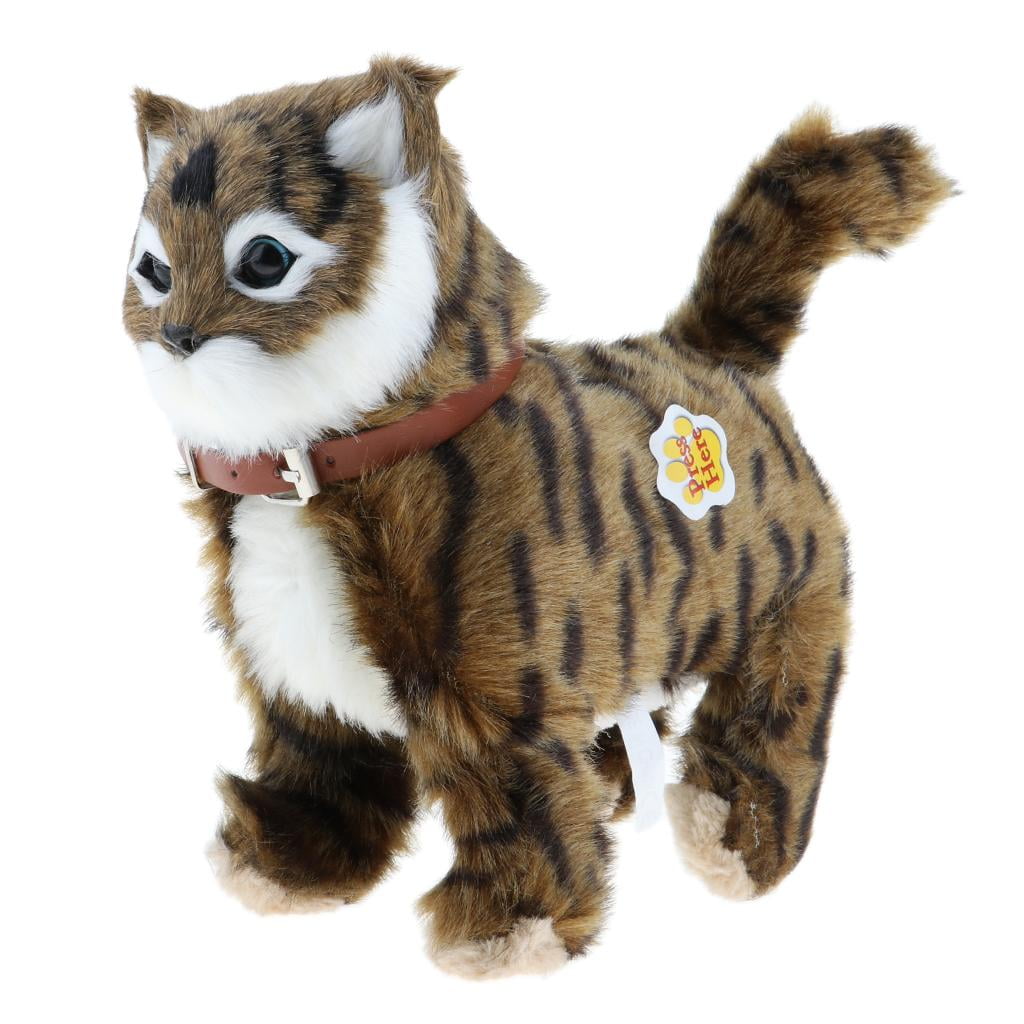 2x Electronic Pet Cat Toy Walking Meow Plush Stuffed Toys   Gift Brown/Gray 