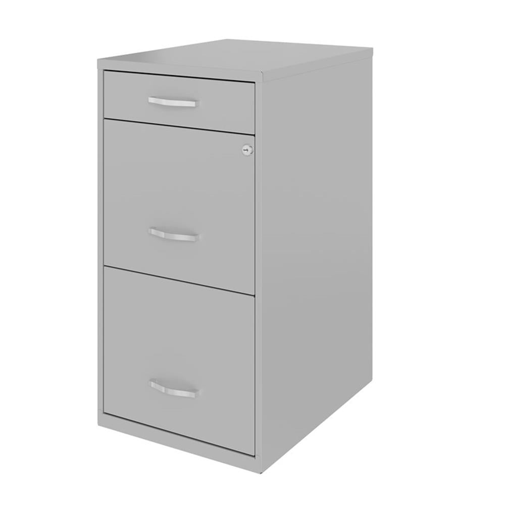 Maklaine 3 Drawer Modern Metal Organizer Filing Cabinet in Artic Silver