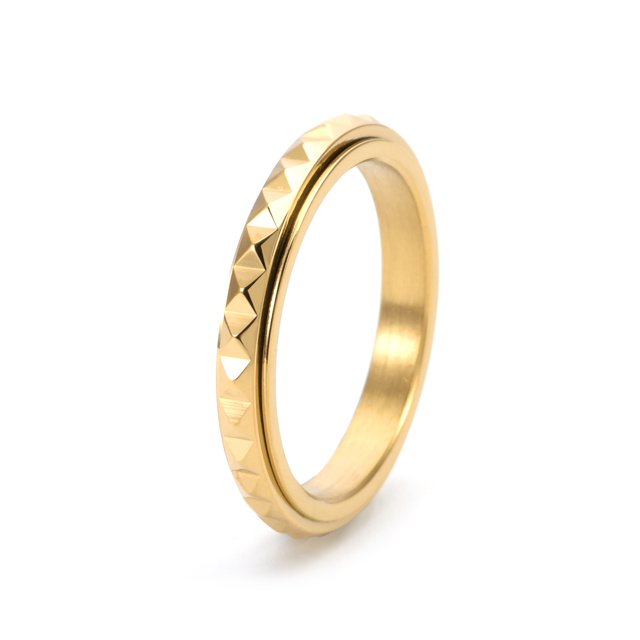 Anillo giratorio de estilo piramidal lateral para mujer, estilo Chanel, anillo de joyería en oro rosa