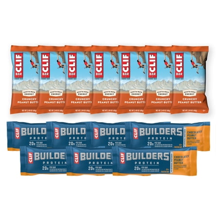 CLIF BAR Energy Bars and CLIF BUILDERS Plant Based Protein Bars, Peanut Butter Variety Pack, 14ct