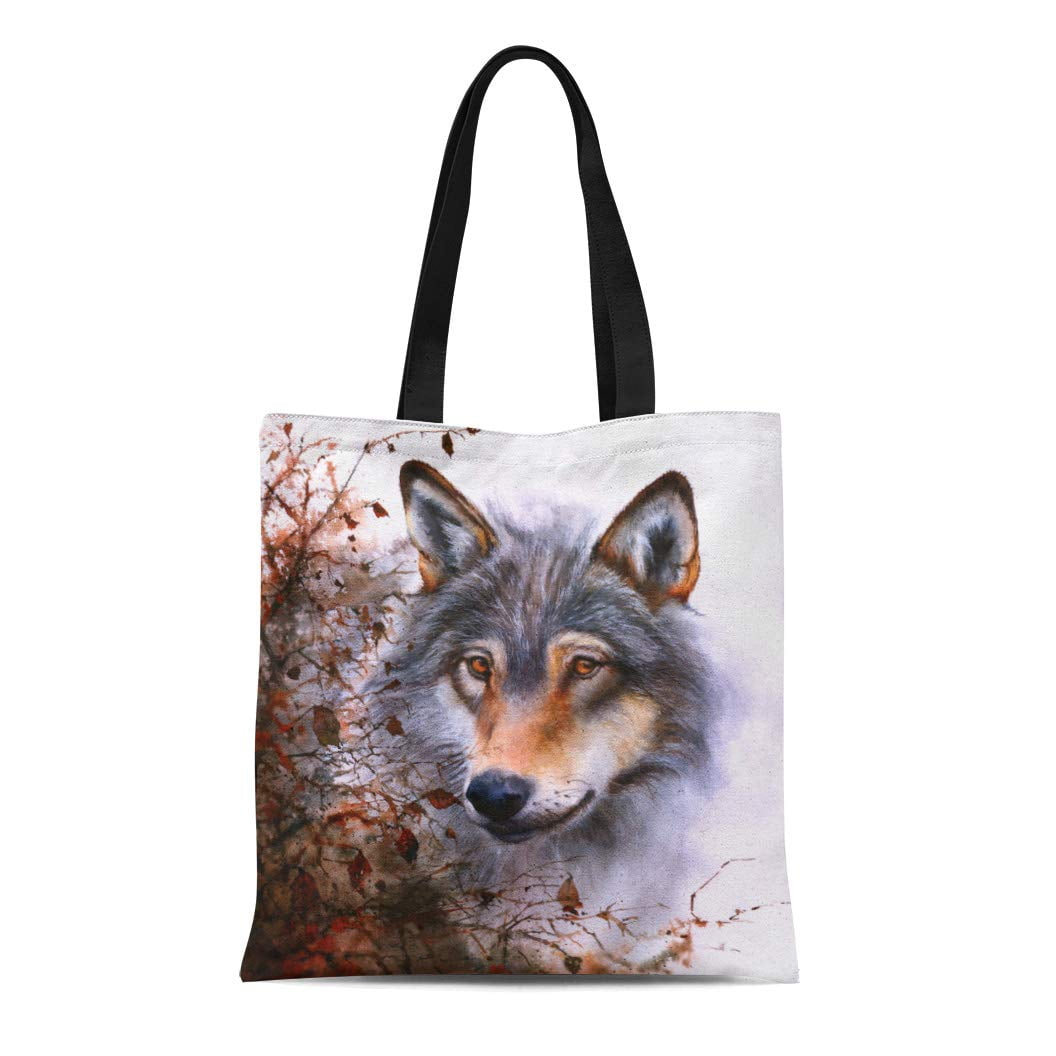 ASHLEIGH Canvas Tote Bag Grey Outlawed Wolf Wildlife Wild Timber Wolves