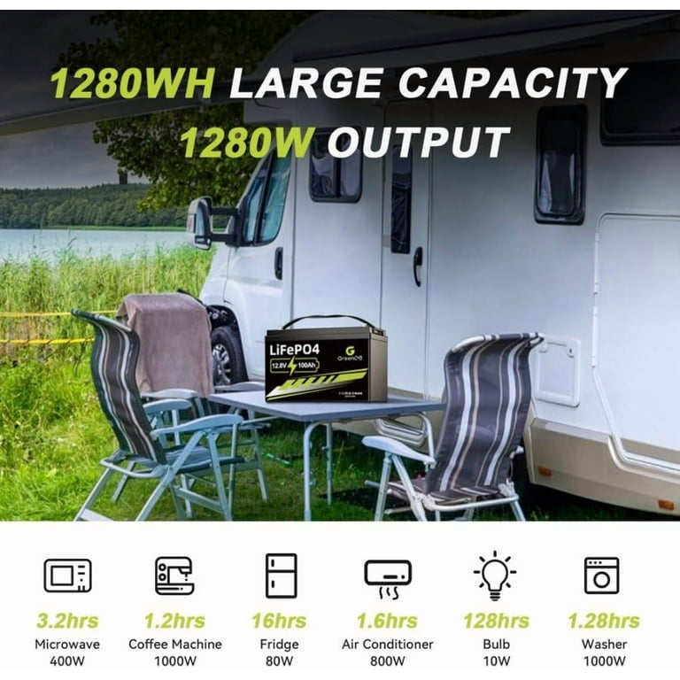 GreenOE 12V 100Ah LiFePO4 Battery with Built-in 100A BMS