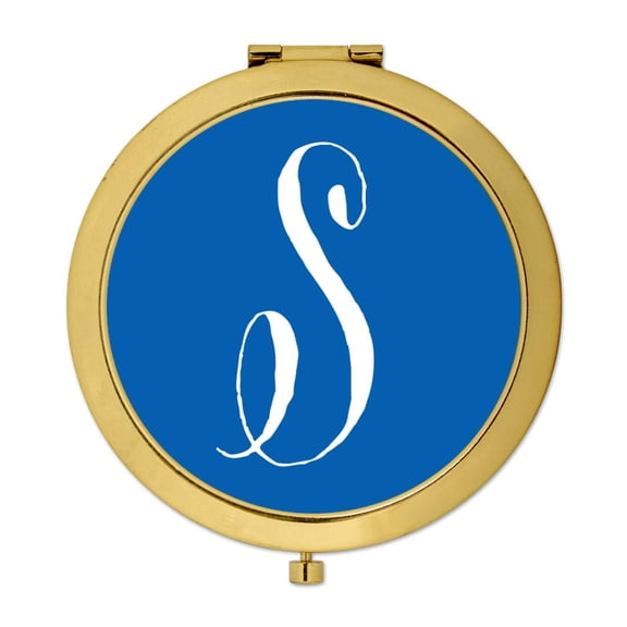 Koyal Wholesale Gold Compact Mirror Bridesmaid's Wedding Gift, Royal Blue, Monogram Letter S, 1-Pack