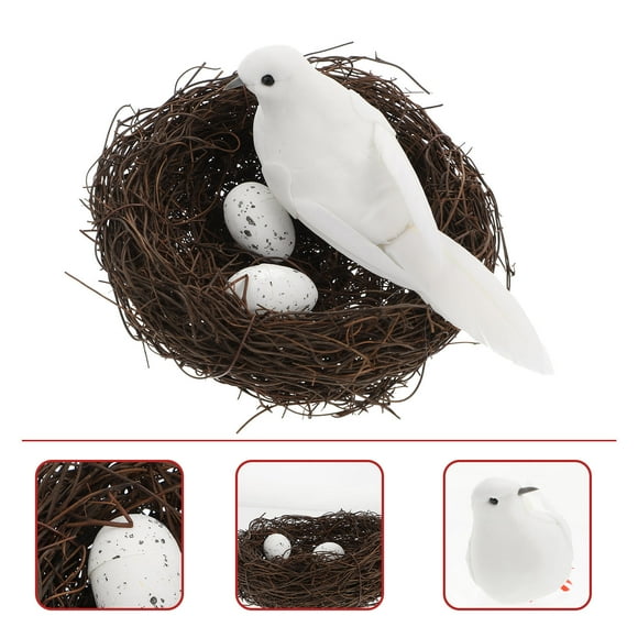 SEWACC 1 Set Christmas Artificial Birds Nest Decoration with Fake Dove Eggs for Garden Home and Holiday Decor