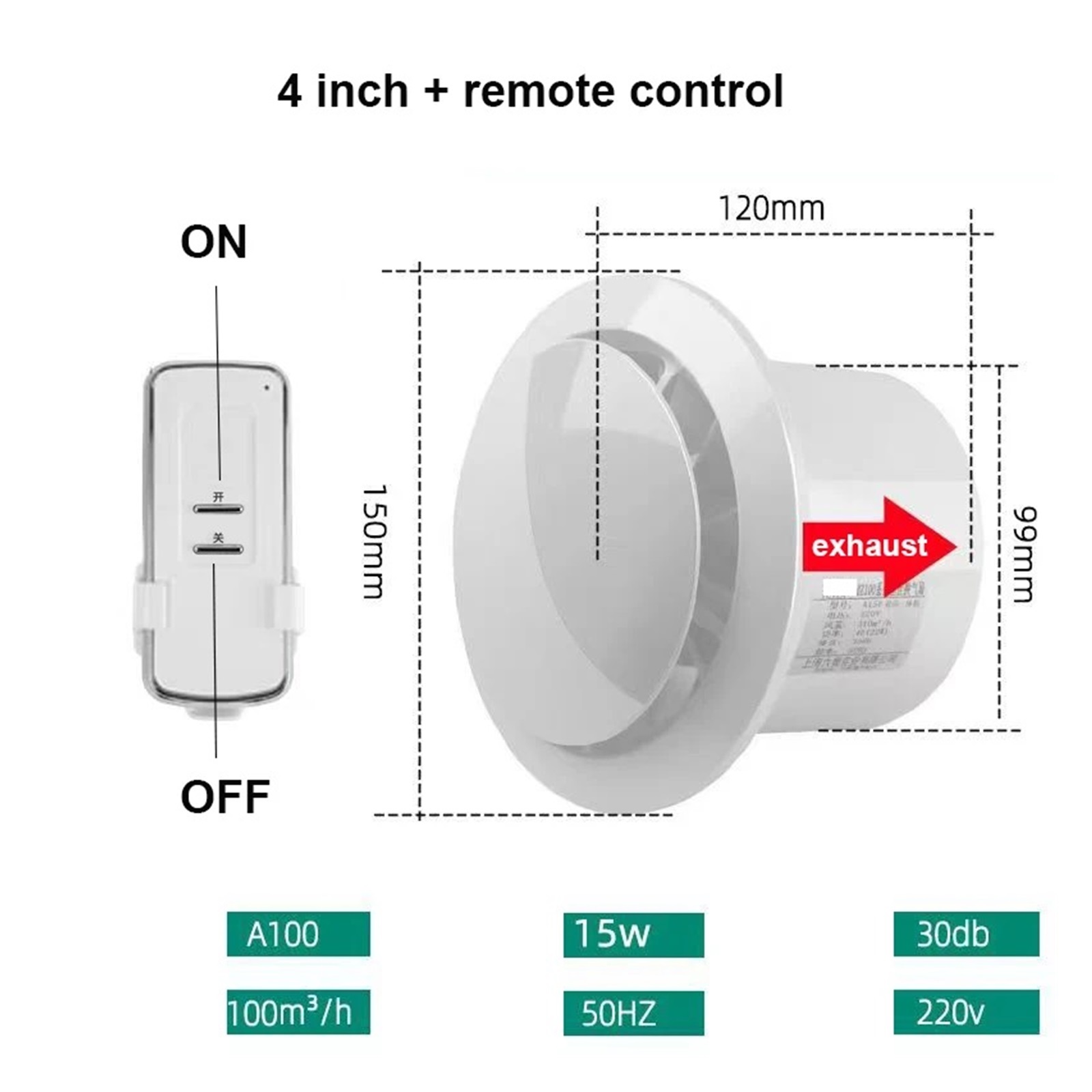 4 Inch 6 Inch Ventilating Fan Bathroom Wall Mute Household Exhaust Fan Kitchen Remote Control Exhaust Fan ,Easy Installation