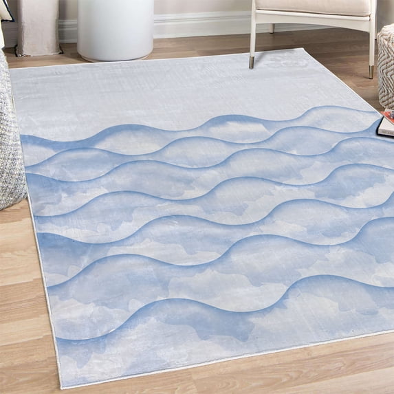 Ocean Decorative Rug, Sea Waves Illustration Features Liquid Ocean Motion Water Tides Image Art, Quality Carpet for Bedroom Dorm and Living Room, 6 Sizes, Pale Sky, by Ambesonne