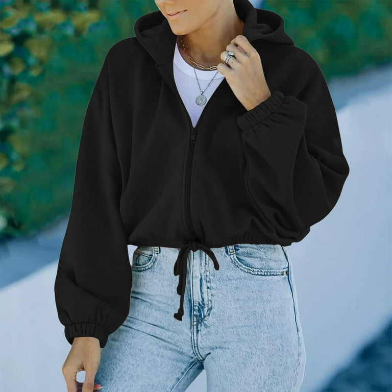 HSMQHJWE Grey Zip Up Jacket Top Petite Womens Long Sleeve Zip Up Hooded  Pullover Casual Workout Pullover Hoodie Casual Jackets Women