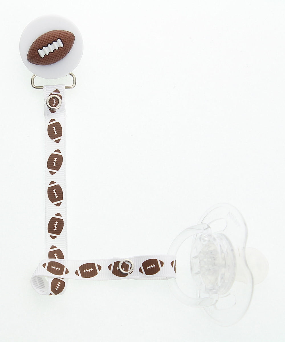 Football with Brown and White Mini Beads Baby Pacifier Clip 