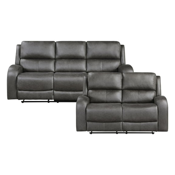 Lexicon Pagosa Microfiber 2pc Set Sofa  Loveseat in Gray