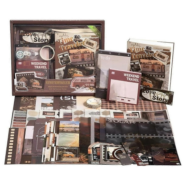 Scrapbook Photo Album Supplies Kit, Aesthetic Vintage Junk Journal Large Scrapbooking Paper, Sticker