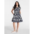 thumbnail image 3 of Time and Tru Women's Tiered Cotton Mini Dress with Flutter Sleeves, Sizes XS-4X, 3 of 6