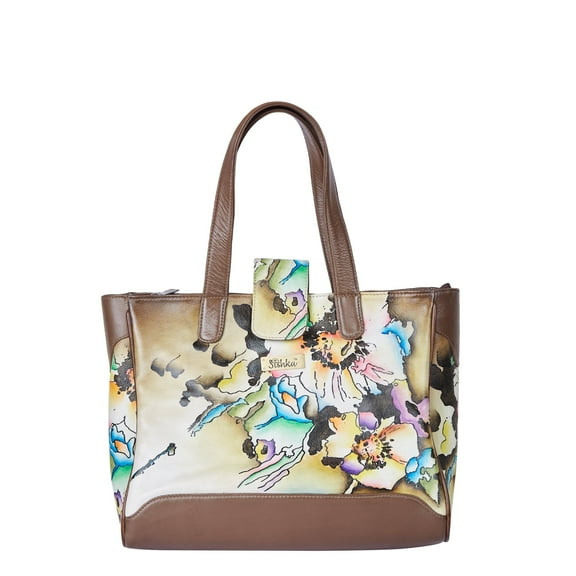 Sishka Womens Leather Tote Bag with Hand Painted Abstract Design – Stylish Shoulder Bag for Work & Daily Use