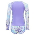 thumbnail image 2 of Jizyo Kids Girls 2Pcs Rash Guard Long Sleeve Zipper Wave Striped Printed Swim Top with Shorts Bathing Suit Lavender 11-12Y, 2 of 7