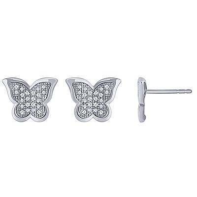 Diamond Butterfly 10 Karat Gold Stud Earrings