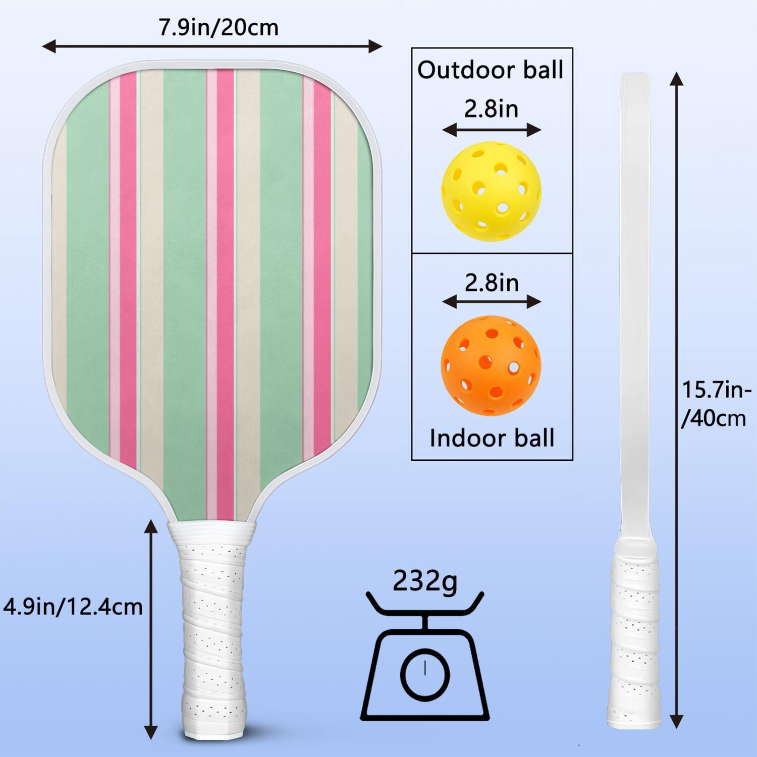 Pickleball Paddles Set Of 1, Fiberglass Surface, Colorful Lines Print, 1 Paddle, 2 Balls & Bag