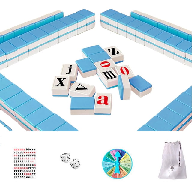 Mahjong Tile Set with English Letters & Numbers, 108 Educational Learning Game Tiles, Vocabulary Building for Adults & Teens, Beginner Friendly, Durable
