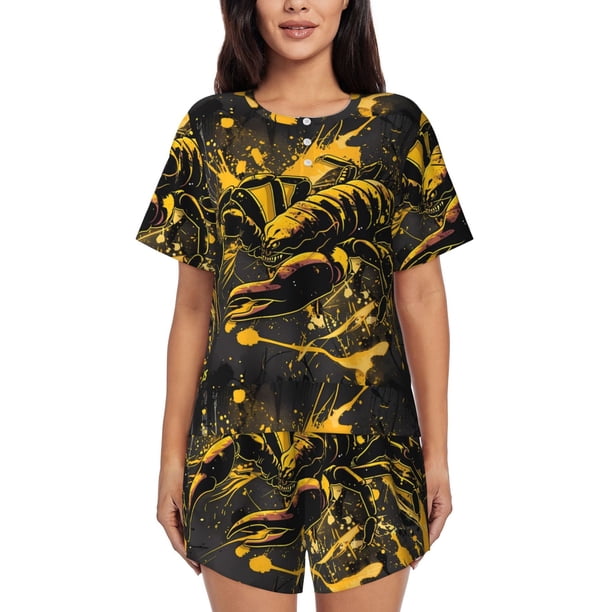 Balery Urban Graffiti Scorpion Illustration Conjunto de Pijama para Mujer con Estampado, Dos Piezas de Manga Corta y Shorts, Ropa de Dormir Suave con Cuello Redondo y Bolsillos-X-Large