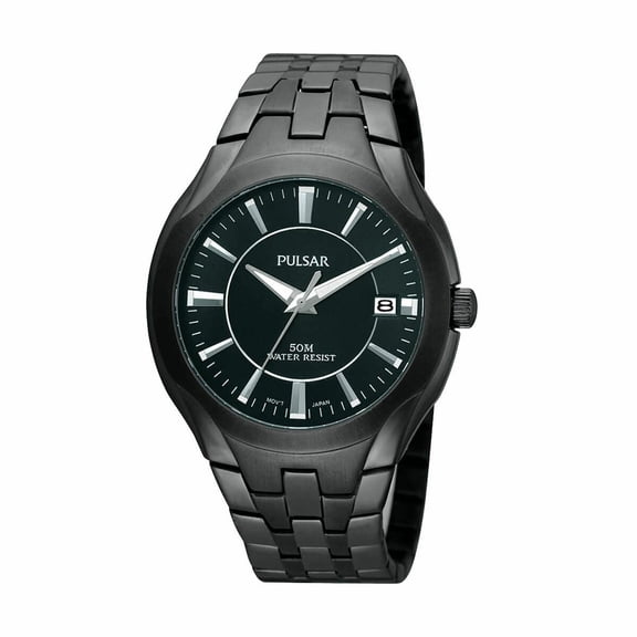 Mens Dress Sport Watch - Black Dial with Black IP Case and Bracelet