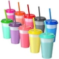 Color Changing Tumblers with Lids & Straws 10 Reusable Bulk Cups Plastic Cold Tumbler Cup Set
