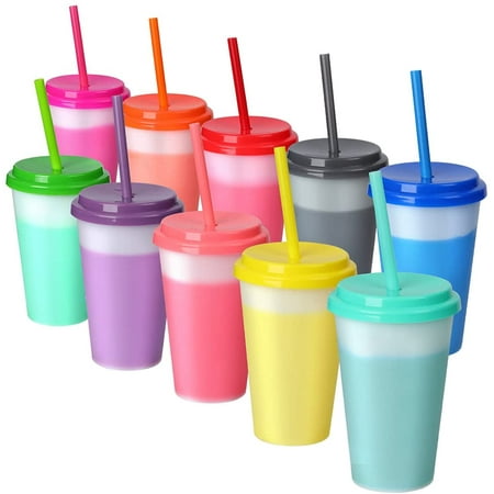 

Color Changing Cups with Lids & Straws - 12oz Reusable Plastic Tumblers with Straws｜10 Pack for Party Ice Cold Drinking Cup Kids Adults
