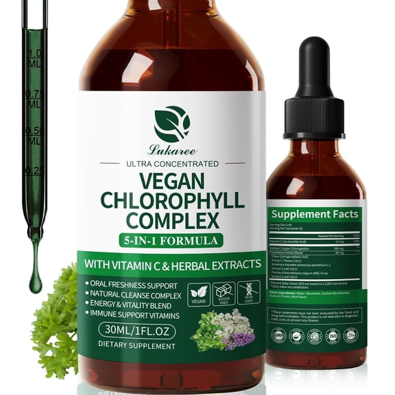 Vegan Chlorophyll Liquid Drops 200mg, Advanced Liquid Chlorophyll for Natural Cleansing & Immune Health, Internal Deodorant, Skin & Gut Health, Sugar-Free, Non-GMO, 1 Fl Oz - Mint Flavor