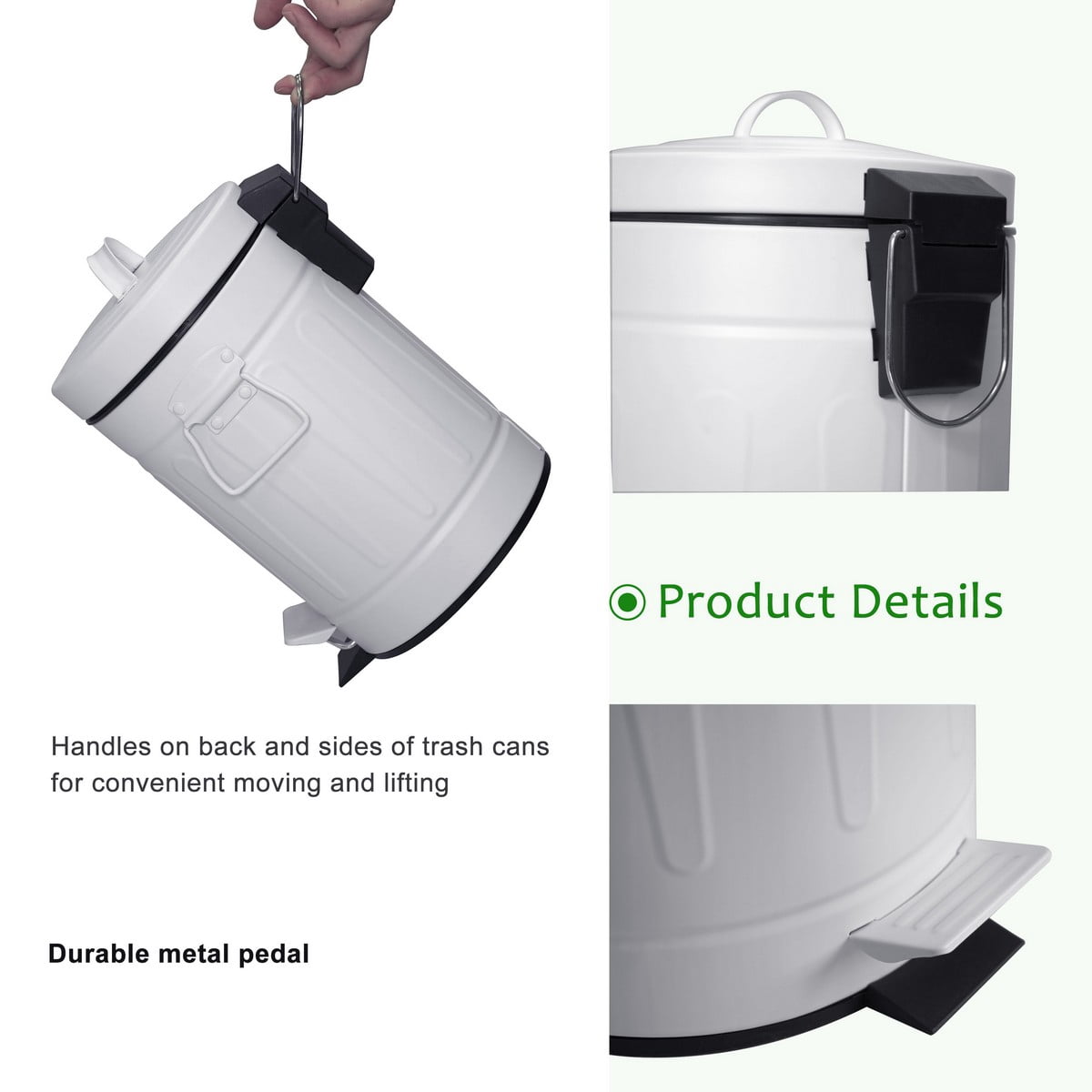 Innovaze 3.2 Gallon and 0.8 Gallon Round Bathroom and Office Carbon Steel Step Trash Can Set,White